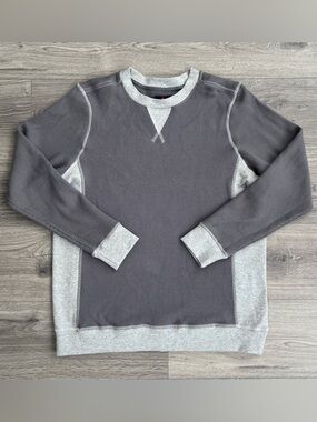 AMERICAN GIANT Mens Summit Waffle Knit Top Large Gray Colorblock Crewneck Casual